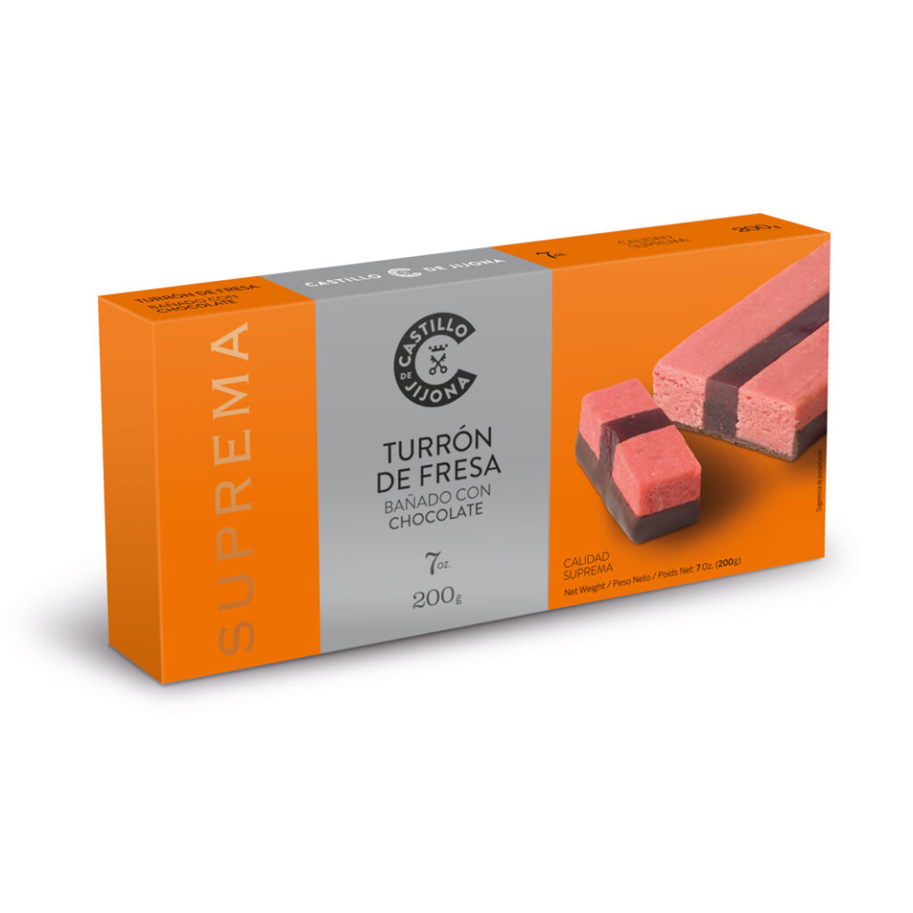 TURRÓN DE FRESA BAÑADO CON CHOCOLATE