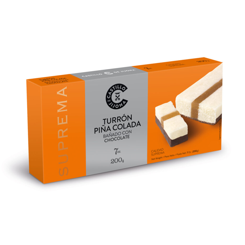 TURRÓN DE PIÑA COLADA BAÑADO CON CHOCOLATE